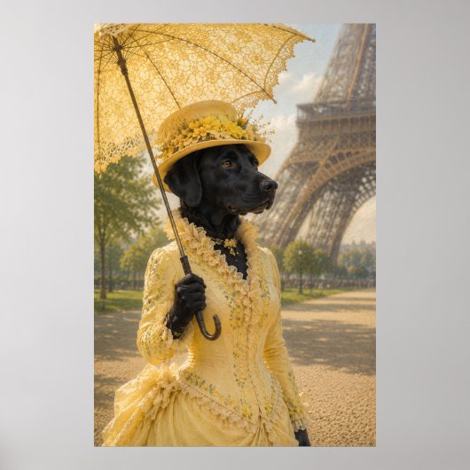 Poster Victorian Black Labrador Lady at the Eiffel Tower (Devant)