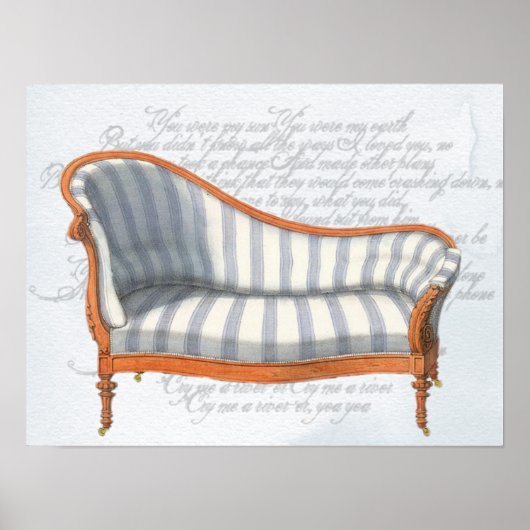 Poster Victorian Blue Stripe Chaise Lounge (Devant)