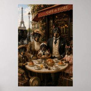Poster Victorian Doberman Family at Café de Flore Paris –
