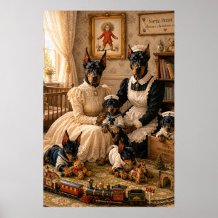 Poster Victorian Doberman Family Nursery Portrait – Elega