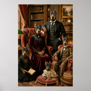 Poster Victorian Doberman Family Portrait Elegant Dog W