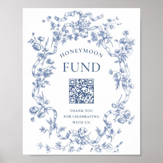 Poster Victorian Dusty Blue French Garden Honeymoon Fund (Devant)