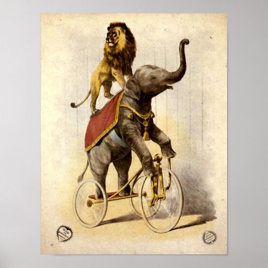 Poster Victorian Era Circus Lion & Elephant sur Tricycle (Devant)