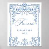 Poster Victorian Ornate Grace Floral Blue Faveurs Mariage (Devant)