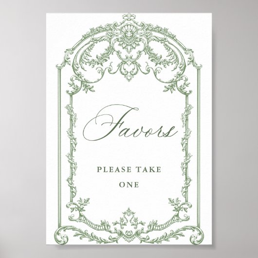 Poster Victorian Ornate Grace Sage Green Faveurs Mariage (Devant)