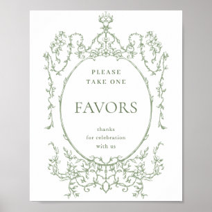 Poster Victorian Ornate Sage Green Favore Mariage