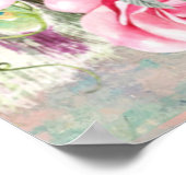 Poster Victorian peacock and pink roses pink background (Coin)