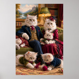 Poster Victorian Persian Cat Family Portrait   Elegant Ca