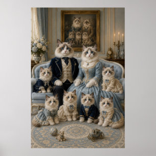 Poster Victorian Ragdoll Cat Family Portrait   Elegant Fe