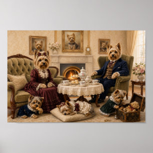 Poster Victorian Yorkshire Terrier Family Portrait   Eleg