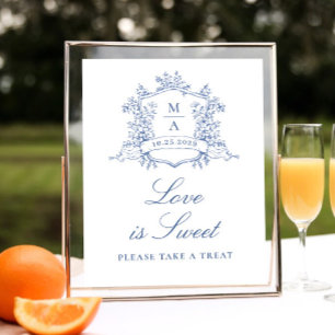 Poster Victorien Orné Dusty Bleu Floral L'amour est doux