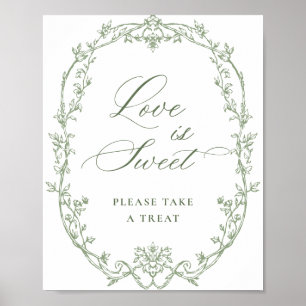 Poster Victorien Orné Vert Sauge Floral L'amour est doux