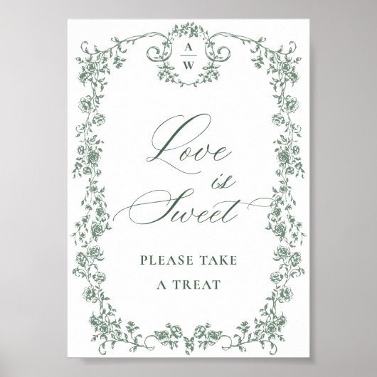 Poster Victorienne Ornate Grace Green Flower Love is Swee (Devant)