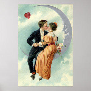 Poster Victorienne Saint Valentin Baiser Vintage sur la L