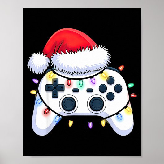 Poster Video Game Controller Christmas Santa Hat Gamer Bo (Devant)
