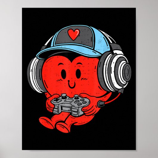 Poster Video Game Gamer Heart Valentines Day Gaming Boys  (Devant)