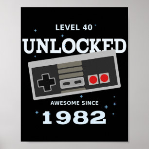 Poster Video Gamer 40th Birthday 1982 Level 40 Unlocked