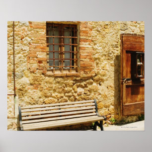 Poster Videz le banc devant un mur, Monteriggioni,