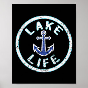 Poster Vie au lac Pêche Bateau Citation Pêcheur Vacances