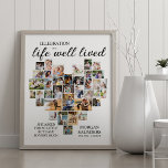 Poster Vie Bien Vécu Coeur Formé Photo Collage Funéraille<br><div class="desc">Collage de photos en forme de coeur Affiche funéraire que vous pouvez également afficher à la veillée ou à la célébration du rassemblement commémoratif de vie. Le modèle photo est configuré pour que vous puissiez ajouter vos images qui sont affichées en formats paysage, portrait et carré pour afficher automatiquement une...</div>