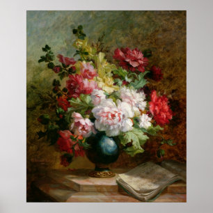 Poster Vie continue avec fleurs et partitions