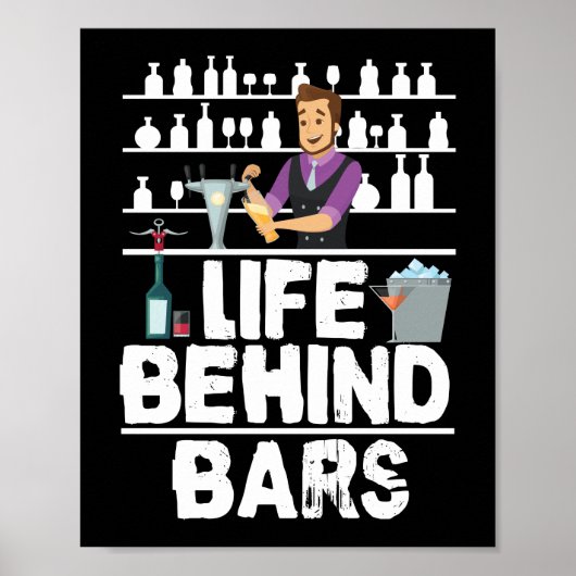 Poster Vie Derrière Les Barres Drôle Bartender Mixologue (Devant)