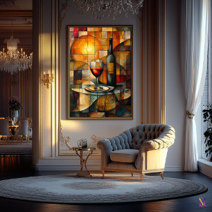 Poster Vie en verre coloré avec lueur dorée