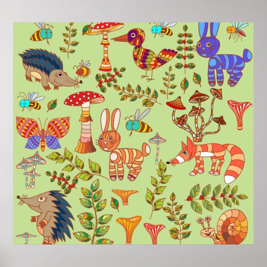 Poster Vie forestière : Illustration de la faune de la fl (Devant)