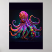 Poster Vie marine Octopus psychédélique colorée (Devant)