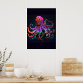 Poster Vie marine Octopus psychédélique colorée (Cuisine)