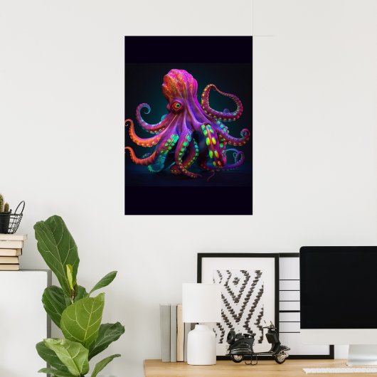 Poster Vie marine Octopus psychédélique colorée (Bureau à domicile)