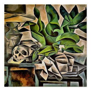 Poster Vie morte avec Cranium Géométrique Vanitas Art
