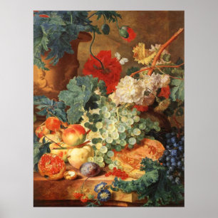 Poster Vie morte avec fleurs et fruits