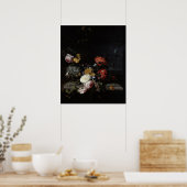 Poster Vie morte avec fleurs et insectes (Cuisine)