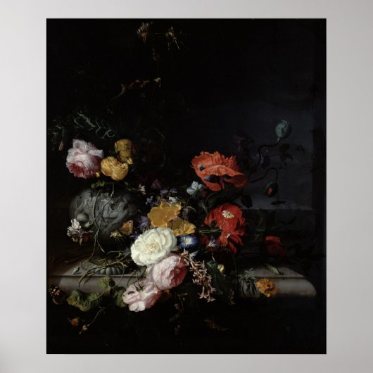 Poster Vie morte avec fleurs et insectes (Devant)