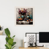 Poster Vie morte avec fleurs et prunes - Imprimer (Bureau à domicile)