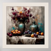 Poster Vie morte avec fleurs et prunes - Imprimer (Devant)