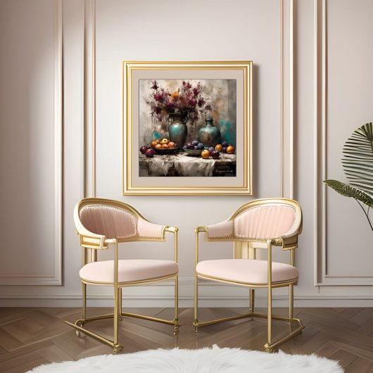 Poster Vie morte avec fleurs et prunes - Imprimer