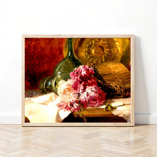 Poster Vie morte avec fleurs et verre,