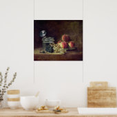 Poster Vie morte avec un panier de pêches (Cuisine)