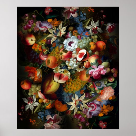 Poster Vie morte colorée avec Fruit et Fleurs (Devant)