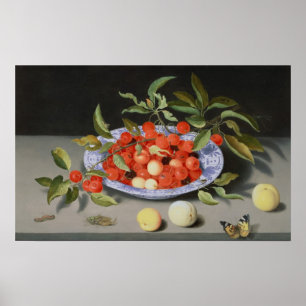 Poster Vie morte des cerises et des pêches