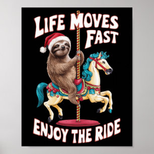 Poster Vie Se Déplace Fente Sur Le Cheval De Carrousel -