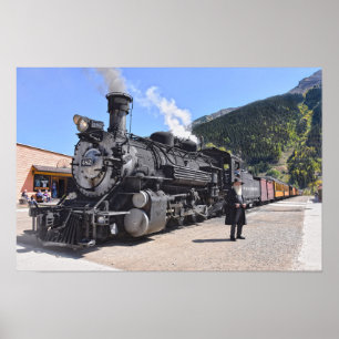 Poster Vieil homme à l'arrêt de train de Silverton, Color