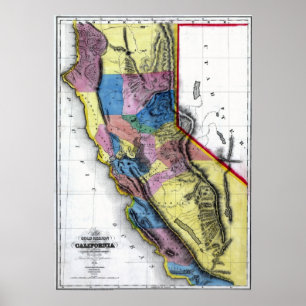 Poster Vieille carte 1851 de la Californie
