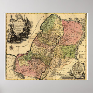 Poster Vieille carte de la Terre Sainte et des 12 tribus