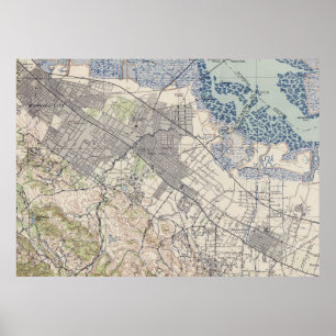 Poster Vieille carte de Palo Alto et de Silicon Valley CA