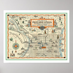 Poster Vieille carte de Philadelphie 16x20