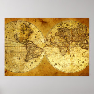 Poster Vieille carte d'or du monde