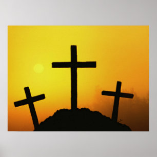Poster Vieille Croix en bois robuste sur Calvaire Hill au